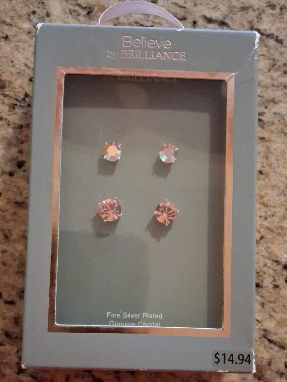 Believe by Brilliance Pink Crystal Stud Earring Set - Fine Silver Plated